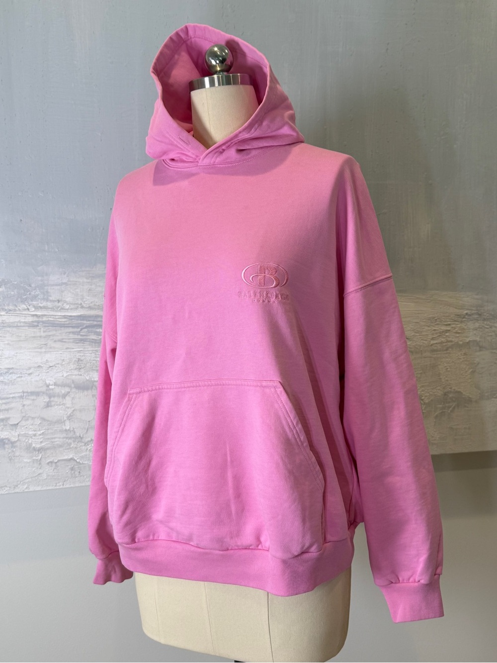 Balenciaga Pink Hooded Sweatshirt with Embroidered Logo